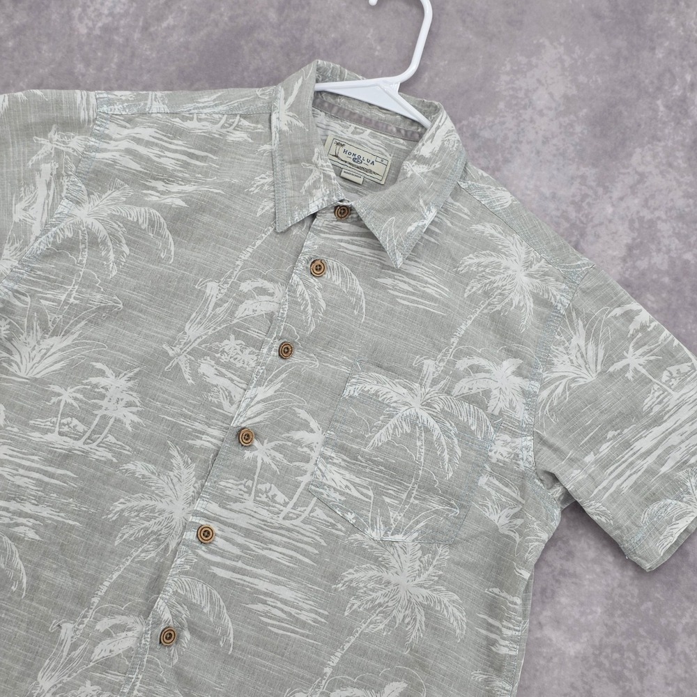 Honolua Surf Co Hawaiian Button Down Shirt Mens Small Sage Green Palm Tree Aloha